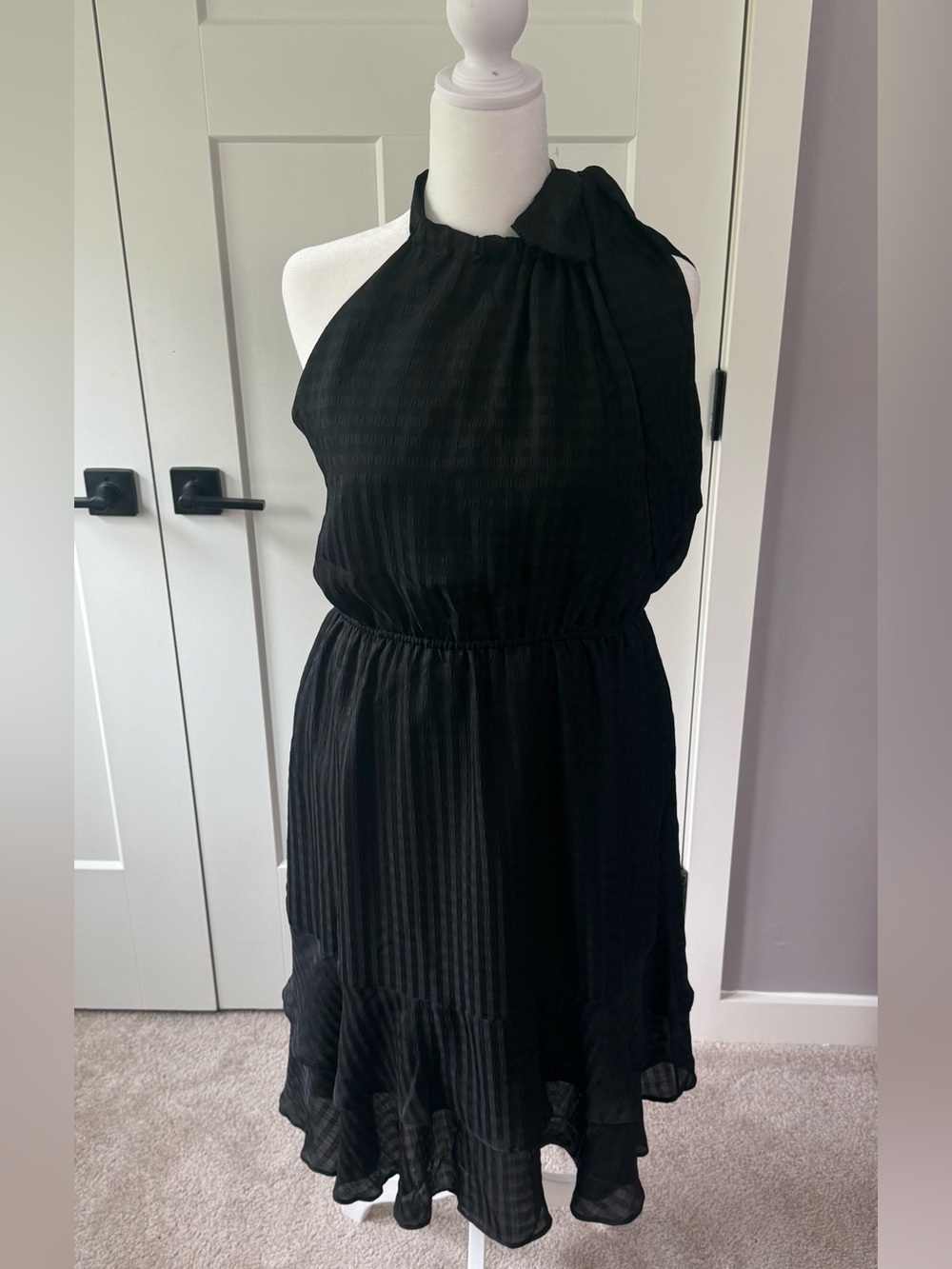NWT Ann Taylor Black Halter Top Ruffle-Hem Dress - Size L